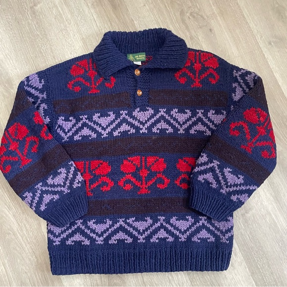 Pure Wool 1/4 Button Sweater, One Size, Warm, Fall, Outdoor, Knit, Blue, Red - Picture 8 of 8